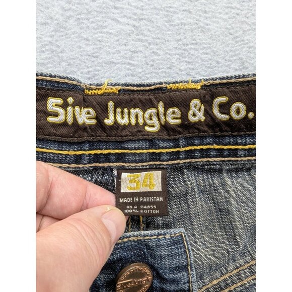 5ive Jungle Jeans Mens 34x30 Relaxed Fit Distressed Denim Straight Leg Pants - Picture 12 of 13